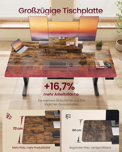 VASAGLE Height-Adjustable Desk with Monitor Stand, Drawer & Sitting Reminder