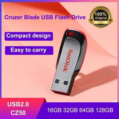 SanDisk Cruzer Blade SDCZ50 Mini USB Flash Drive 128GB 64GB 32GB 16GB Pendrive USB2.0 Flash Drive Pen Drive Memory Stick Disk