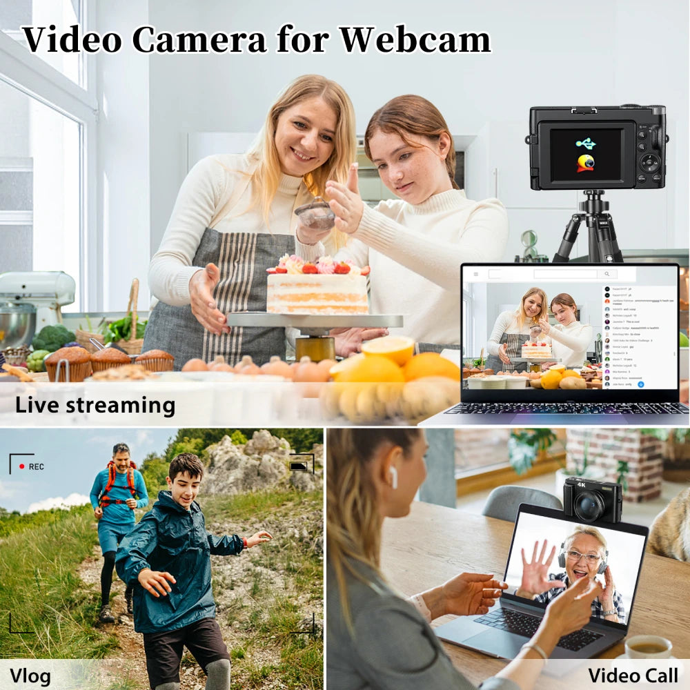 4K Digital Camera for Photography and Video Autofocus Anti-Shake 48MP Compact Vlogging Camera 3'' 180° Flip Screen with Flash