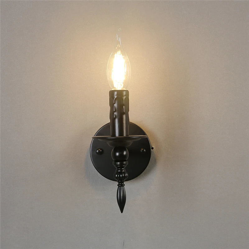 Vintage Iron Art Wall Lamps Black LED Wall Lights American Retro Loft Sconces Light Fixtures Bed Candle Simple Small Wall Lamp