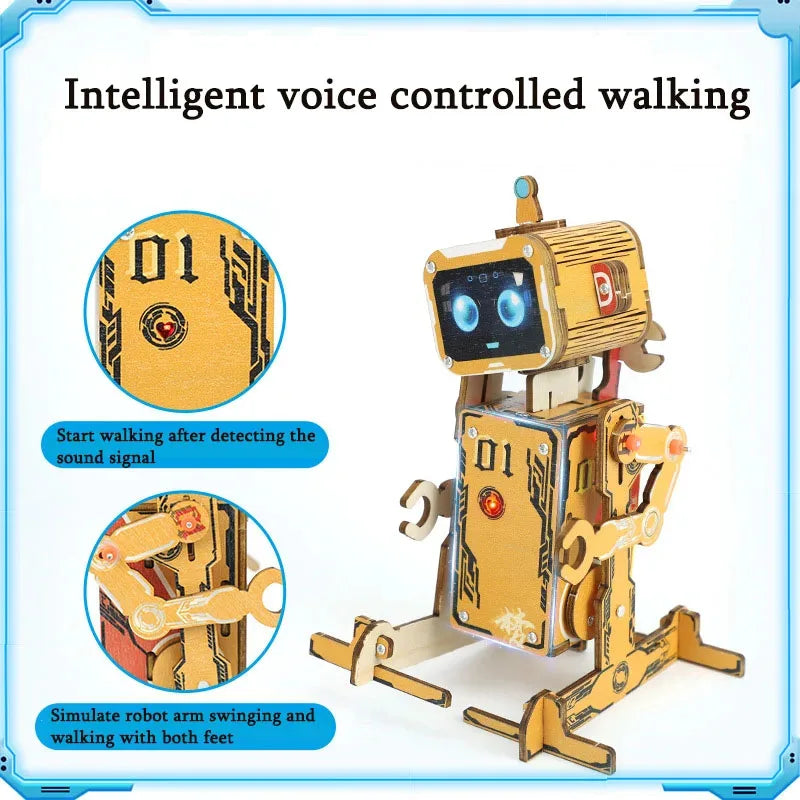 DIY Robot Science 3D Wooden Puzzles Voice Activated Robot STEM Kits Educational Building Blocks Assemble Toy For Kids TeensDIY Voice-Activated Wooden Robot Kit, 3D STEM Puzzle for Kids & Teens