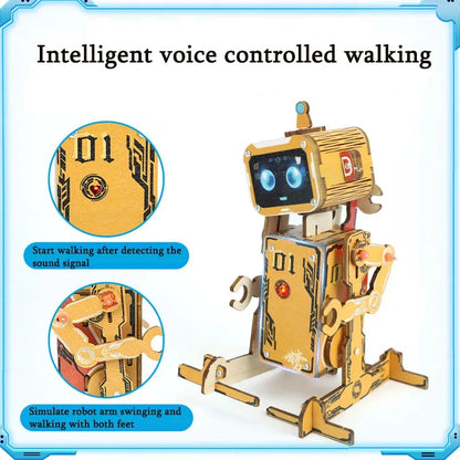 DIY Robot Science 3D Wooden Puzzles Voice Activated Robot STEM Kits Educational Building Blocks Assemble Toy For Kids TeensDIY Voice-Activated Wooden Robot Kit, 3D STEM Puzzle for Kids & Teens