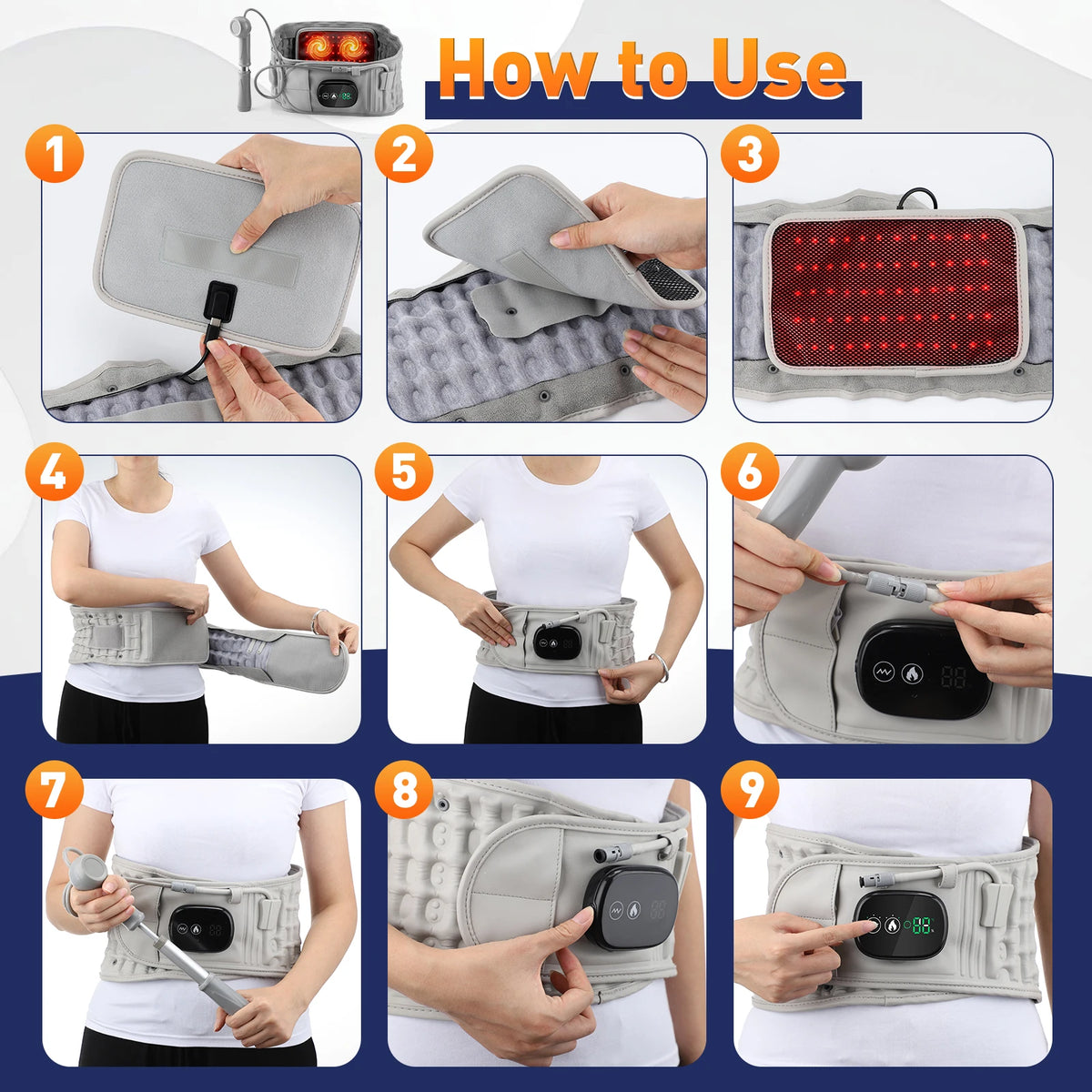 Heated Waist & Lower Back Massage Belt with Vibration and Air Compression