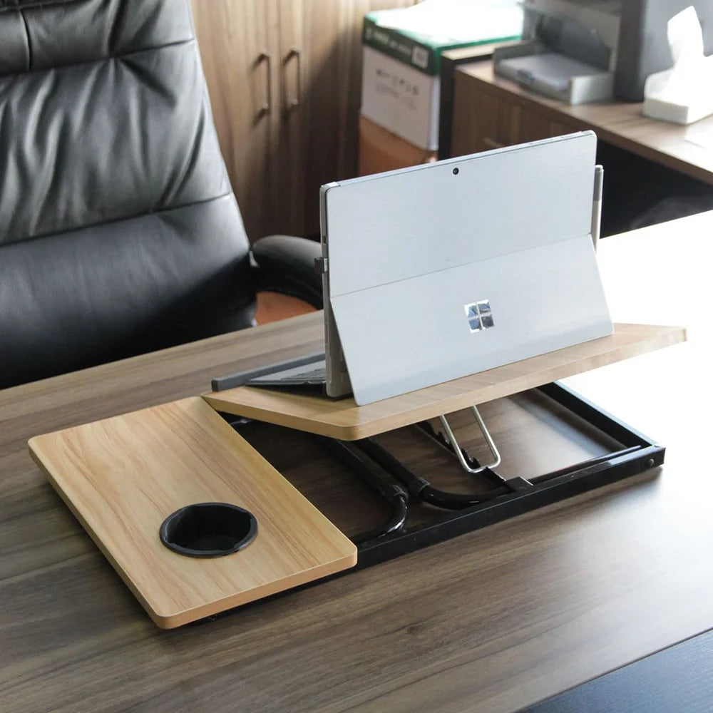 Folding Laptop Desk for Bed & Sofa with 5-Level Height Adjustment & Cup Holder
