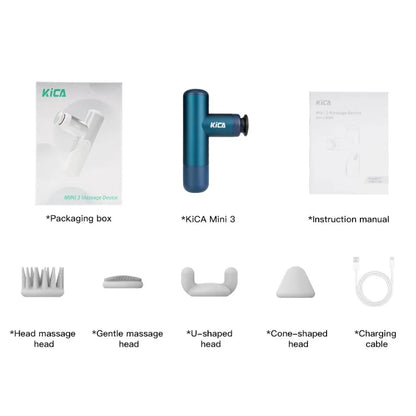 KiCA Mini 3 Lightweight Massage Gun with Stepless Speed Control & 4 Massage Heads