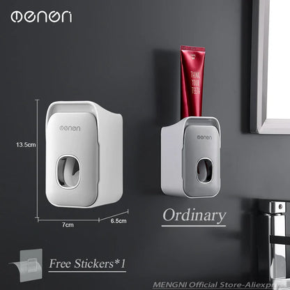 MENGNI Wall-Mounted Toothpaste Dispenser & Toothbrush Holder, No-Drill Installation