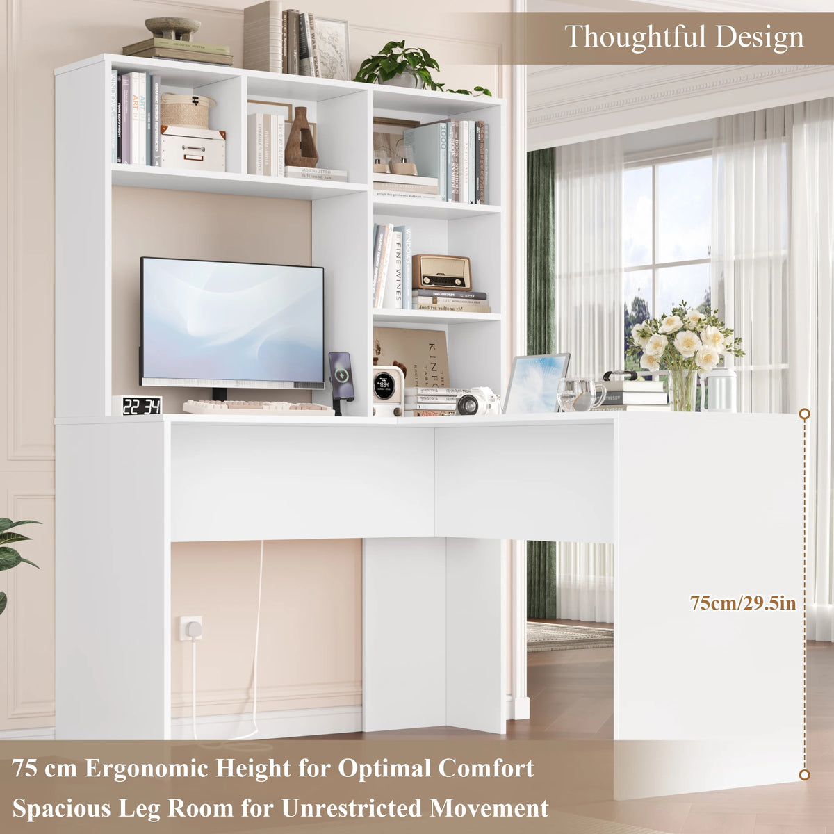 Getone Desk Corner Desk White L Shaped Computer Table Office table for Study Home Office 124.7X107.8X152.5 cm