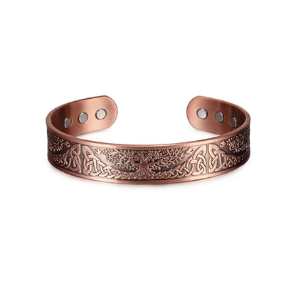 Vinterly Pure Copper Magnetic Cuff Bracelet with Viking Yggdrasil Design, Adjustable, 15mm Wide