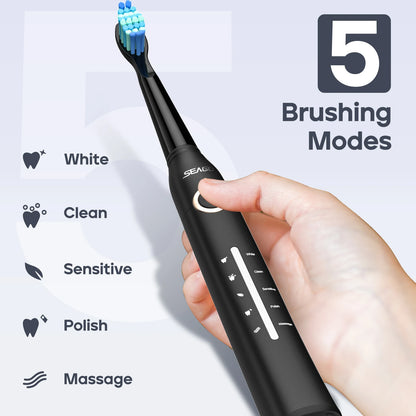 Seago USB Rechargeable Electric Toothbrush for Adults with 10 Replacement Heads
