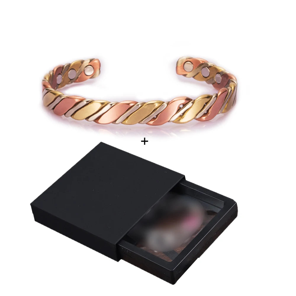 Vinterly Women’s Twisted Copper Magnetic Cuff Bracelet, Adjustable, Rose Gold Tone