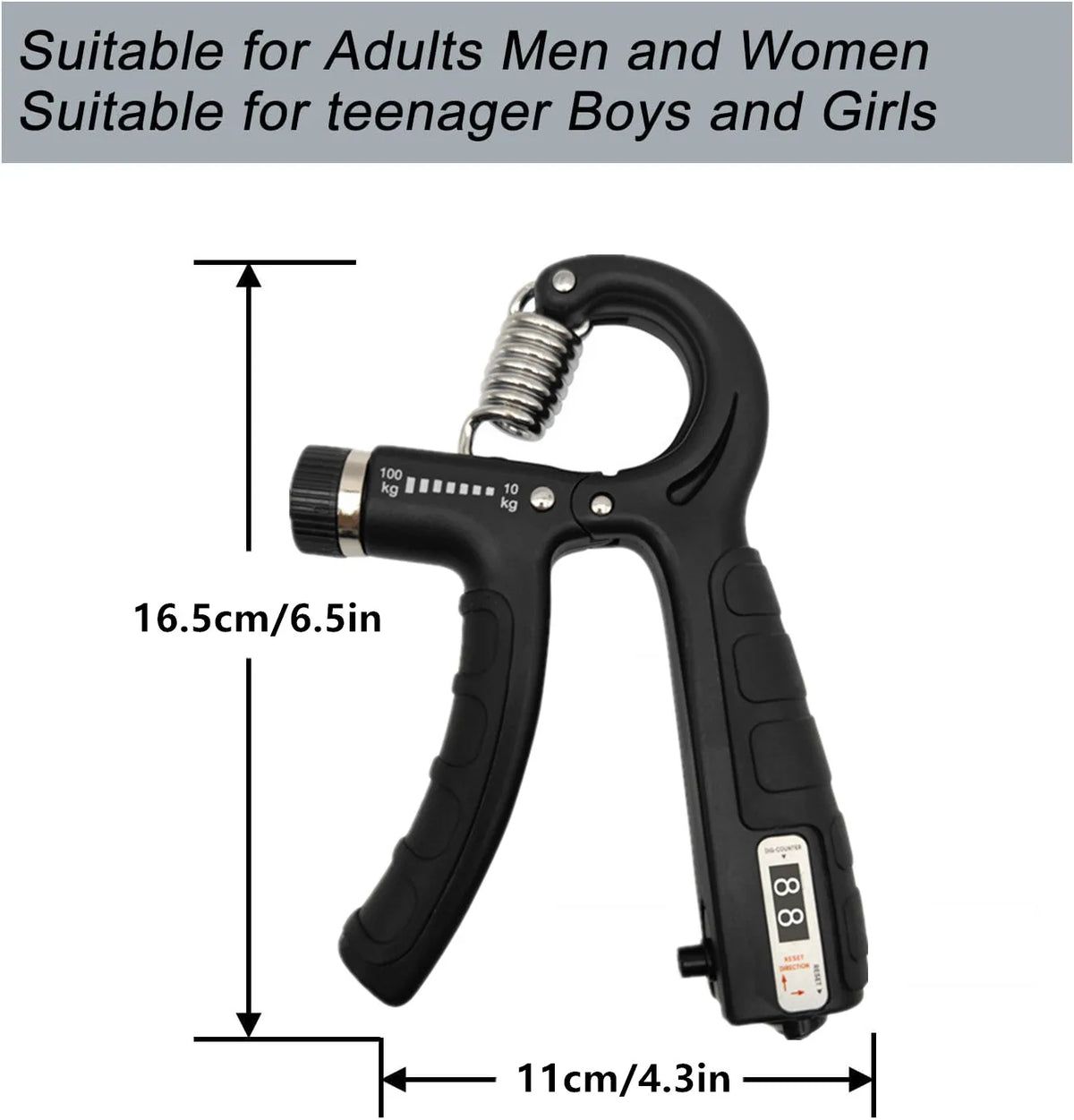 Adjustable Hand Grip Strengthener with Counter, 10–100kg Resistance for Hand & Forearm Training