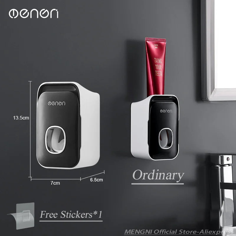 MENGNI Wall-Mounted Toothpaste Dispenser & Toothbrush Holder, No-Drill Installation