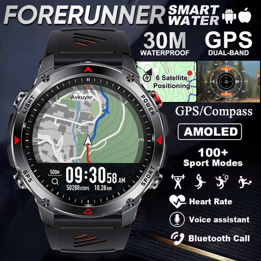 Forerunner 570 GPS Smart Watch 3ATM Waterproof  AMOLED Screen MULTI-BAND GNSS Compass Altimeter Flashlight Sports Smartwatch Men