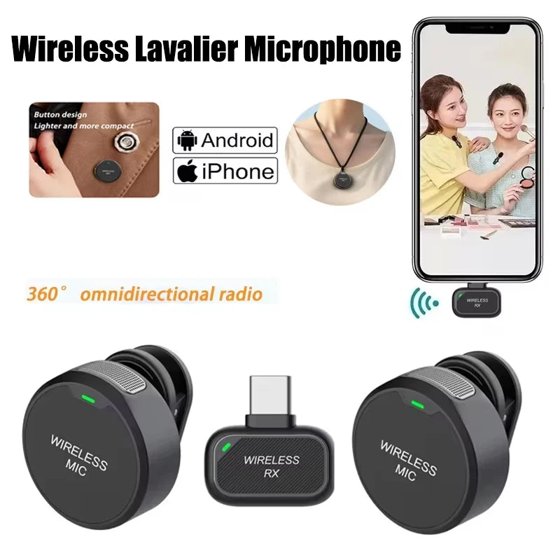 Wireless Lavalier Microphone Outdoor Live Recording Interview Vlog Magnetic Noise Reduction Portable For iPhone Android