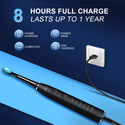 Seago SG-575 USB Rechargeable Electric Toothbrush with 4 Replacement Heads & Travel Case