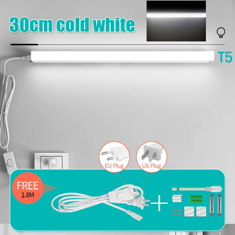 LED Light Tube Direct Plug-in Light Tube 110V 220V LED Lamp Tube Desk Work Study Shop Garage Warehouse Kitchen Cabinet Lighting