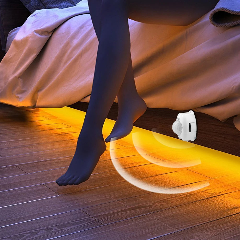 Wireless PIR Motion Sensor LED Under Bed Night Light 12V LED Light Strip Kitchen Cabinet Bedroom Stairs Hallway Emergency Lamps