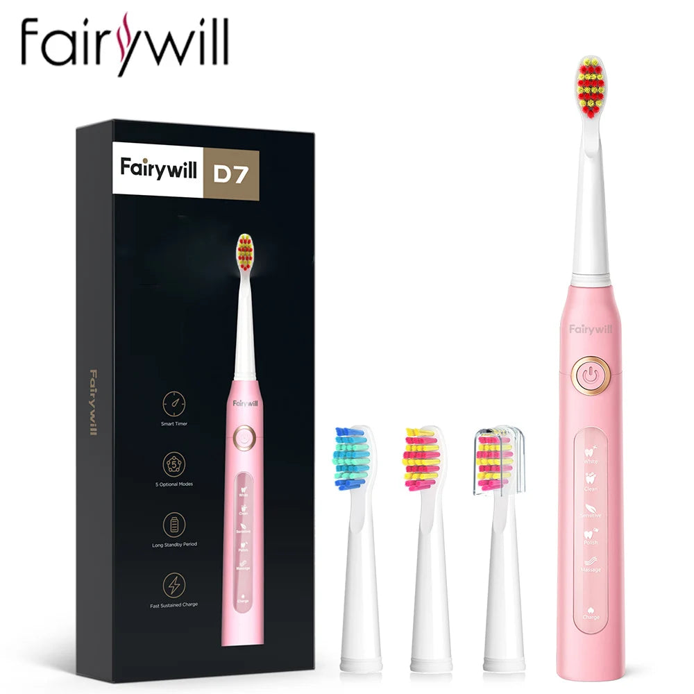 Fairywill FW-507 Rechargeable Sonic Toothbrush for Adults, USB Charging, Waterproof