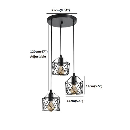 Industrial 3-Light Chandeliers with Metal Caged Living Room Pendant Light Black Hanging Light Fixtures for Dining Room Bedroom