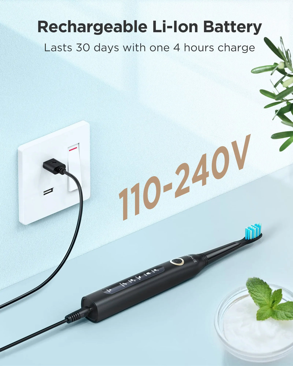Fairywill FW-507 Rechargeable Sonic Toothbrush for Adults, USB Charging, Waterproof