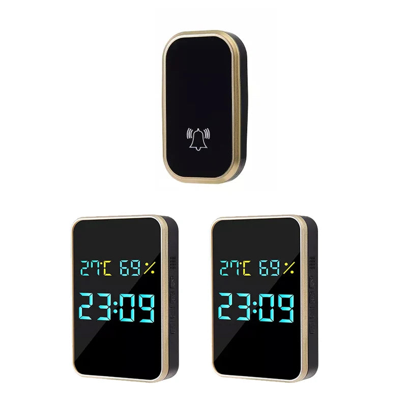 Wireless Doorbell No Battery Self Powered Door Bell Display Temperature Humidity Time 433mhz Home Outdoor Welcome Ring Chime