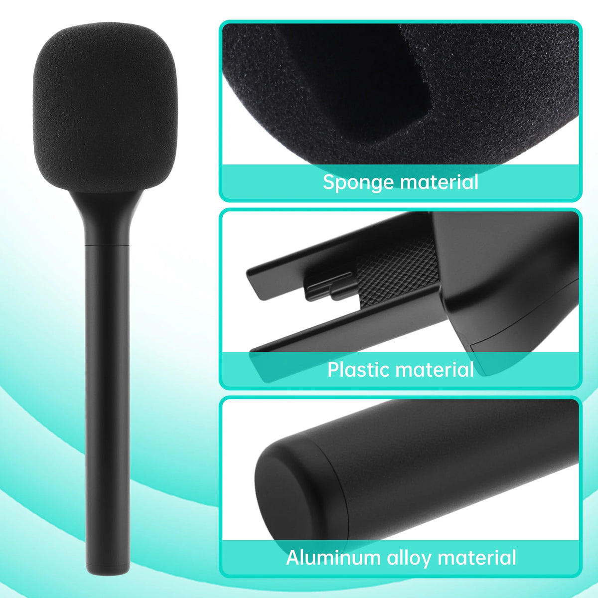 Microphone Handheld Stand Mic Handle for Universal Wireless / Lavalier Mic, Mic Holder with 3 Pop Filter for Vlogging, Interview
