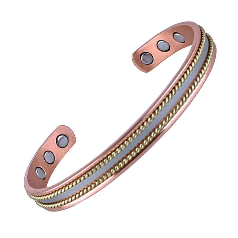 Vintage Pure Copper Magnetic Bracelet & Ring Set, Adjustable for Men & Women
