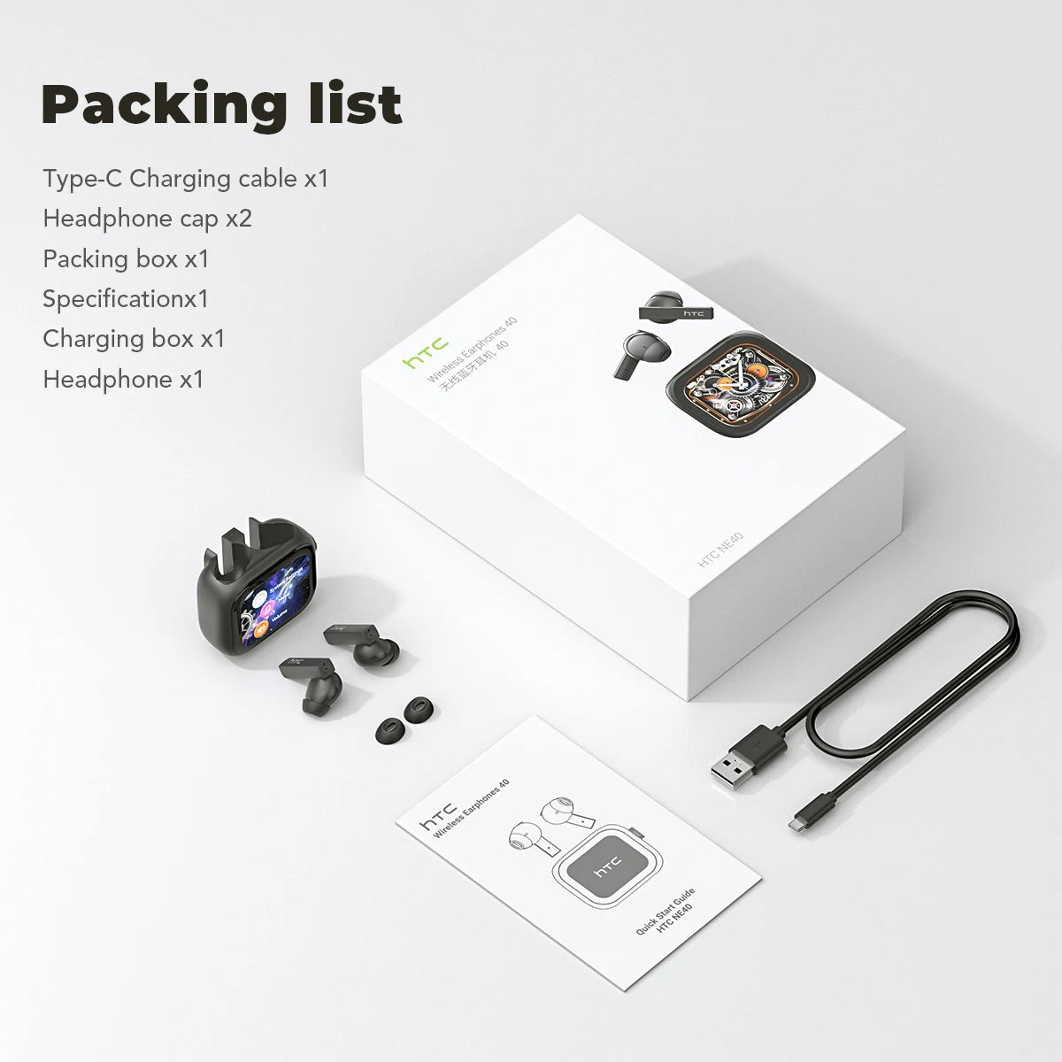 Headphones Bluetooth 5.2 TWS HTC Wireless Earphones Sports Earbuds With Microphone Full HD LCD Display Control Music Headset
