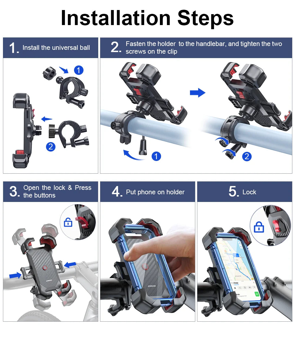Universal Bicycle Phone Holder with 360° View for 4.7-7 inch Mobile Phones