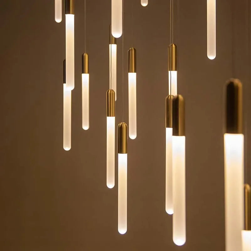 Modern Branch LED Chandelier For Staircase Living Room Minimalism Design Long Tube Hanging Lamps Indoor Attic Lighting Fixtures