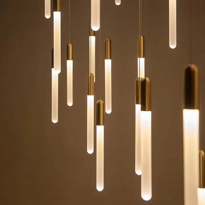Modern Branch LED Chandelier For Staircase Living Room Minimalism Design Long Tube Hanging Lamps Indoor Attic Lighting Fixtures