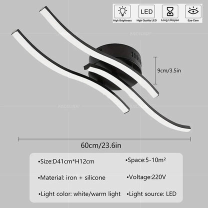 Modern LED Ceiling Light Long Wave Lamp Living Room Bedroom Study Corridor Aisle Entrance Balcony Home Decoration Lustre