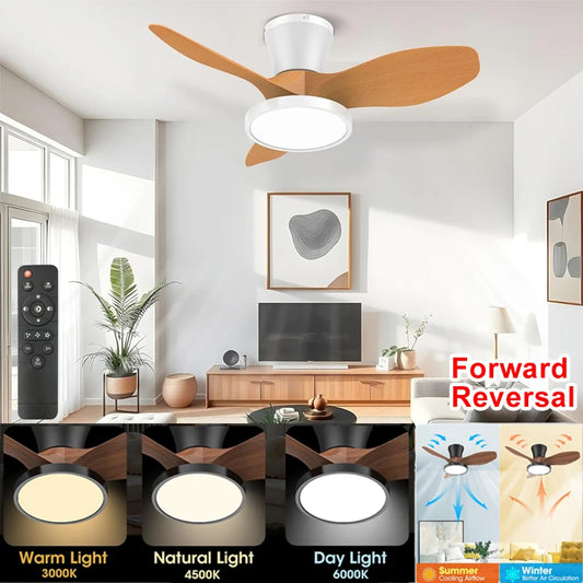 LED Ceiling Fans Lamp 85V-265V Voltage High Wind Speed Fans Light Modern White Wood Grain Colors Bedroom Living Room Decorations