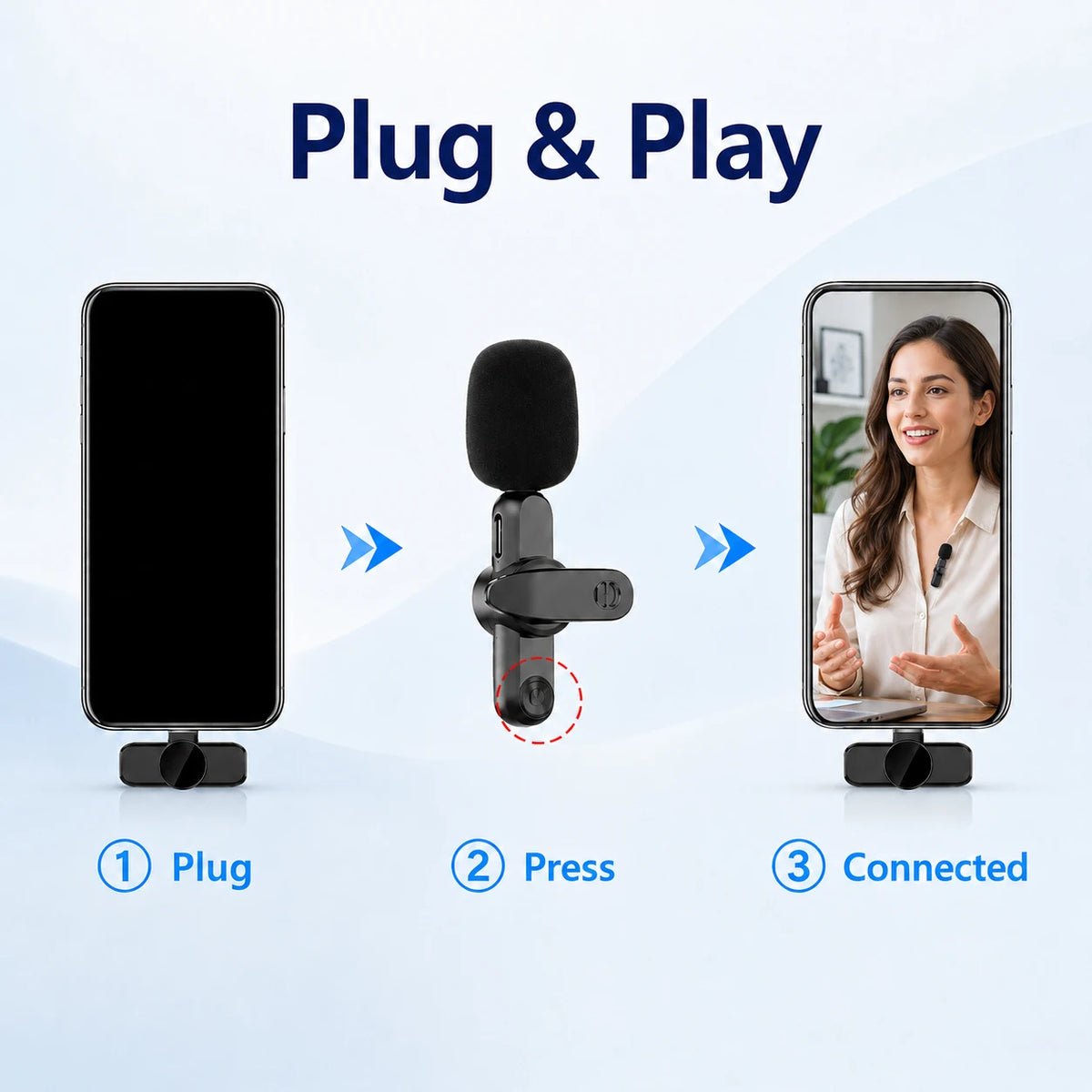 Wireless Lapel Microphone, Noise-Cancelling, Suitable for Vlogs, Interviews, and Live Streaming, Compatible with Type-C Devices