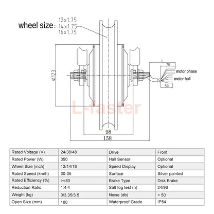 Front Drive Wheel for Electric Bike, Brushless Hub Gear Motor Wheel, Cheap, 16 Inch, 35km, H, 36V, 350W