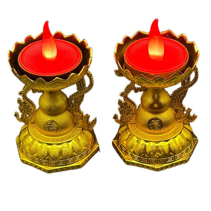 2x God of Wealth Lamp Buddhist Candle Lamp Red led zhaocaijinbao Pray Eternal light Candlestick Smokeless Buddha lighting decors