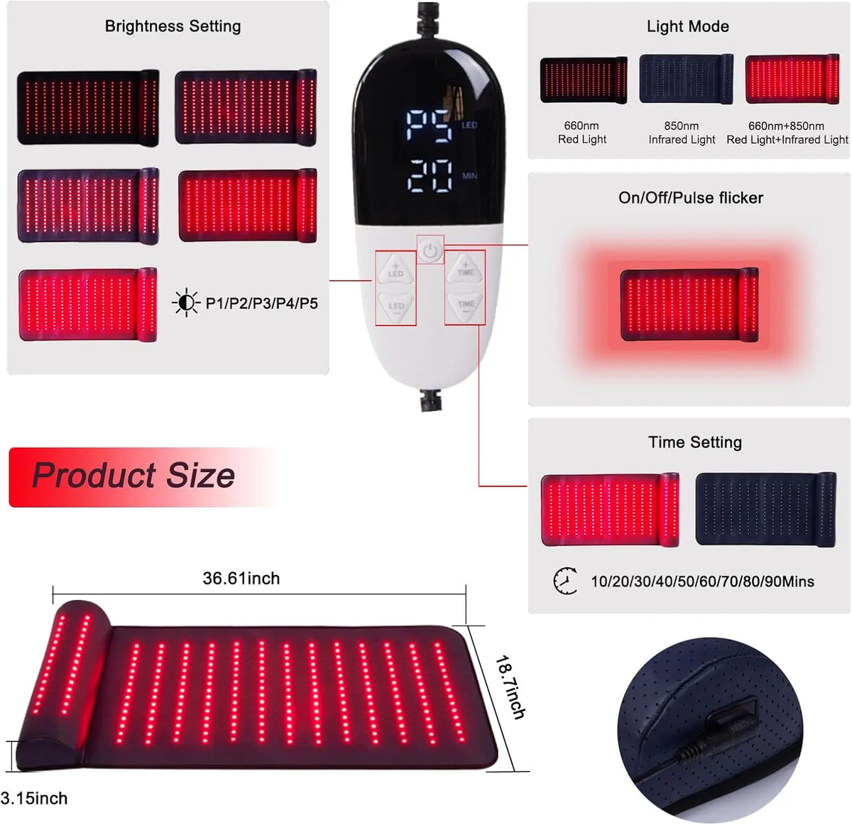 Red Light Therapy Mat with Far Infrared Heat & 3D Neck Support