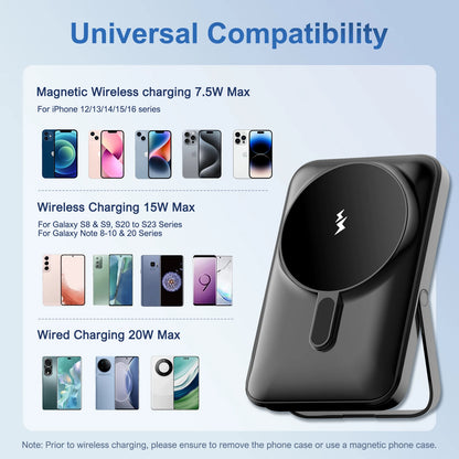 Magnetic Power Bank, Fast Charging Portable External Battery Pack, 10000mAh, 20W, Wireless Charger, for iPhone 15/14/13/12 Series