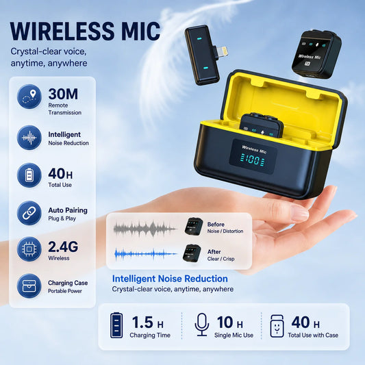 Wireless Lavalier Lapel Bluetooth Microphone Noise Cancel Live Game Android Mini Mic Type-C Phone Outdoor Recording Interview