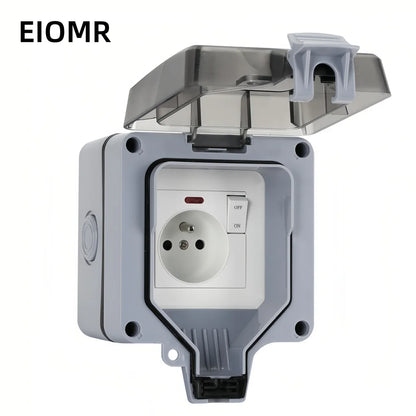EIOMR Waterproof Socket Box, IP66 Rated Water EU French UK Universal Standard Power Plug Perfect for Outdoor, Bathroom, Kitchen