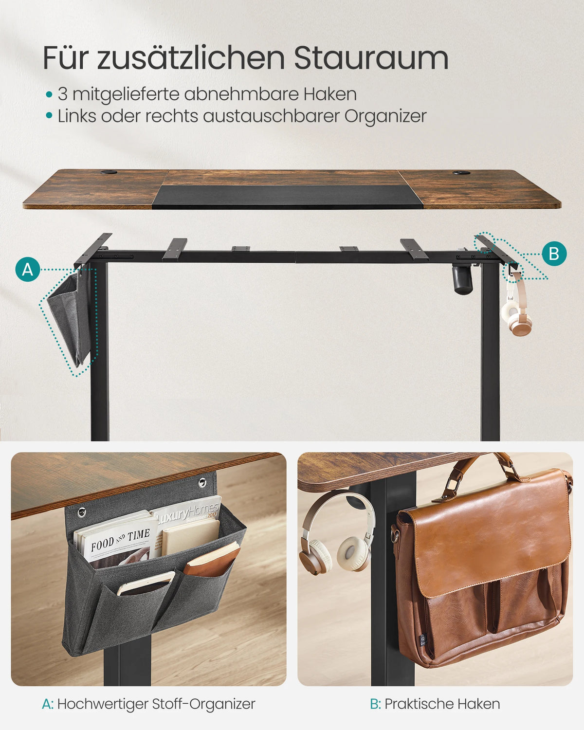 SONGMICS Electric Height-Adjustable Desk, 160 × 70 cm, 72–120 cm Height Range