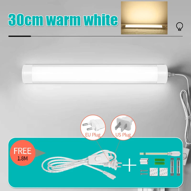 LED Light Tube Direct Plug-in Light Tube 110V 220V LED Lamp Tube Desk Work Study Shop Garage Warehouse Kitchen Cabinet Lighting