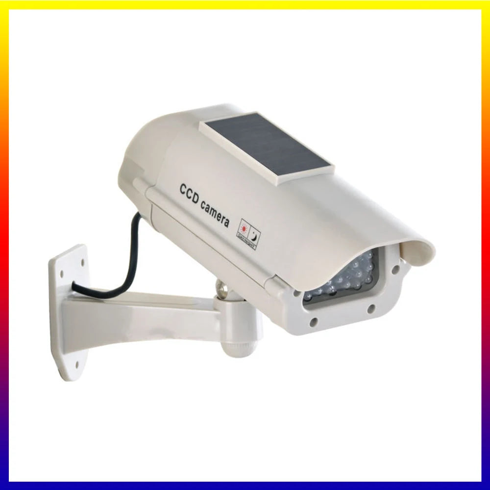 Solar-Powered Dummy Security Camera with Flashing Red LED, Waterproof