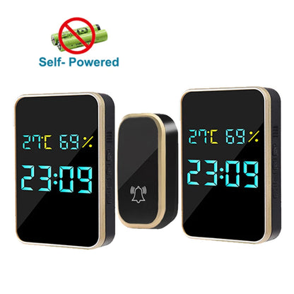 Wireless Doorbell No Battery Self Powered Door Bell Display Temperature Humidity Time 433mhz Home Outdoor Welcome Ring Chime