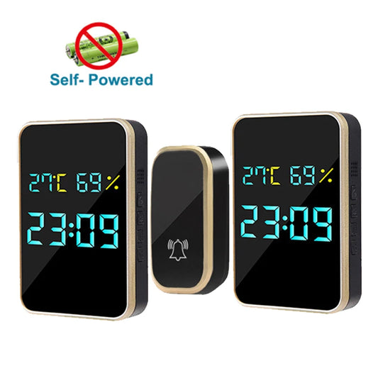 Wireless Doorbell No Battery Self Powered Door Bell Display Temperature Humidity Time 433mhz Home Outdoor Welcome Ring Chime
